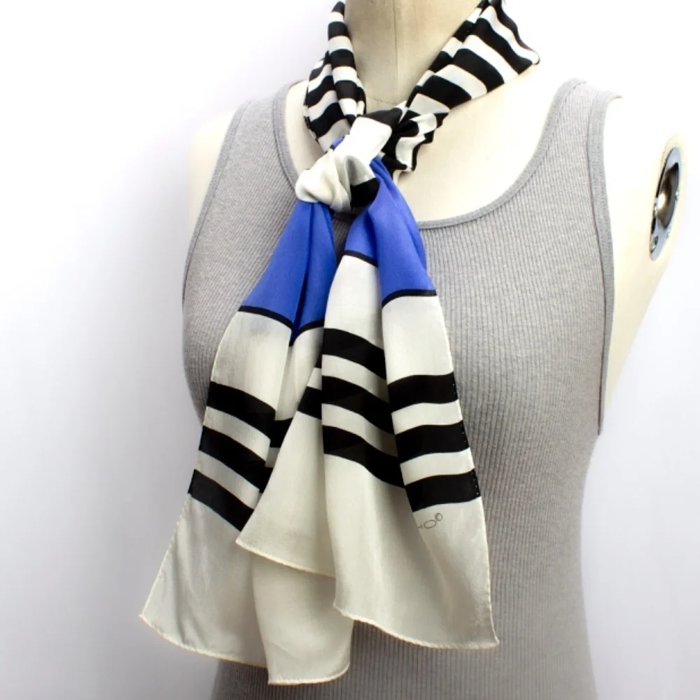 Vintage Silk Scarf | Echo Scarf | Retro Style Block Color Striped - Picture 1 of 9